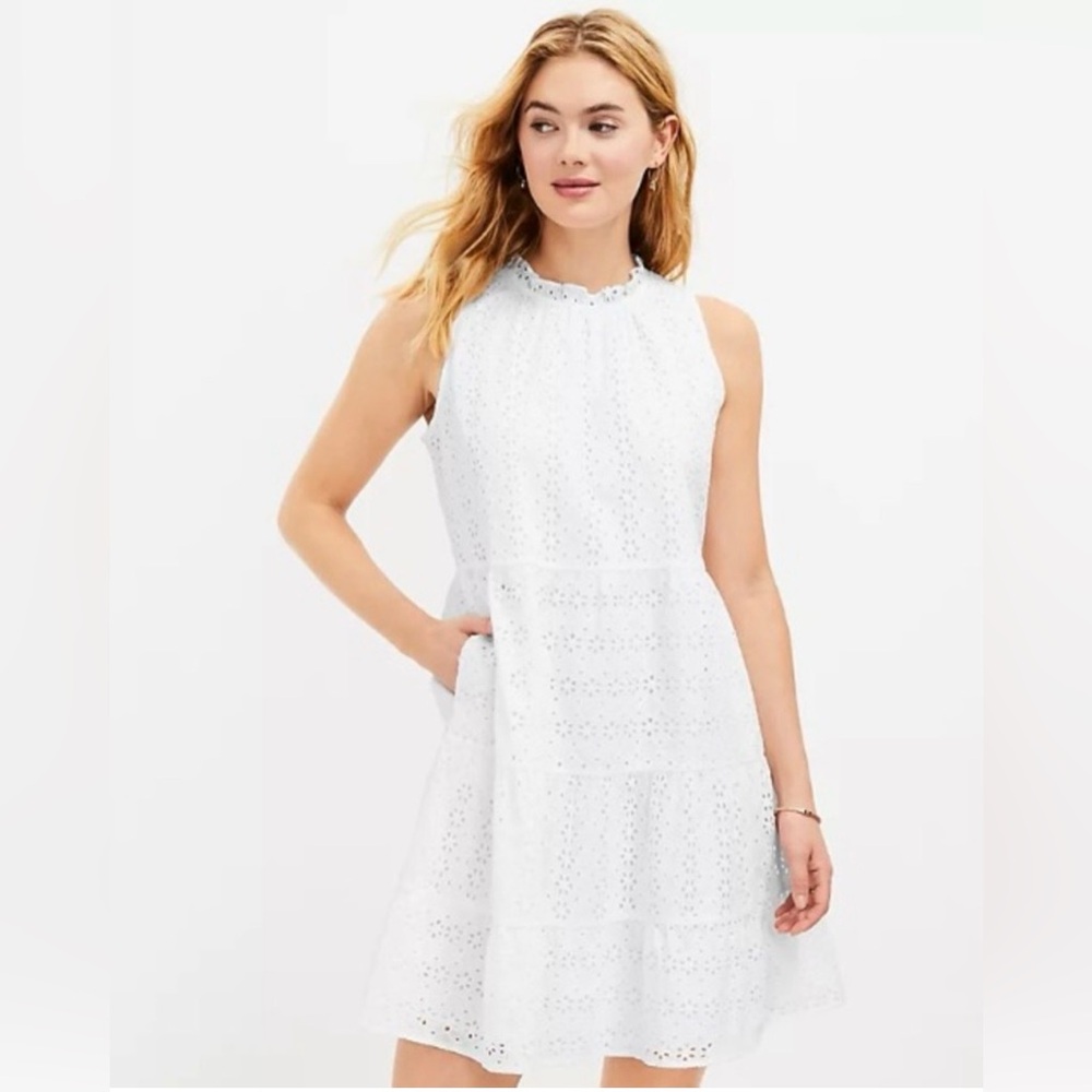 LOFT Ivory Eyelet Midi Dress